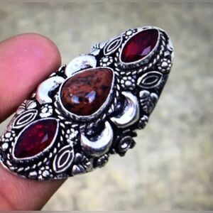 Obsidian Garnet 925 Sterling Silver Ring